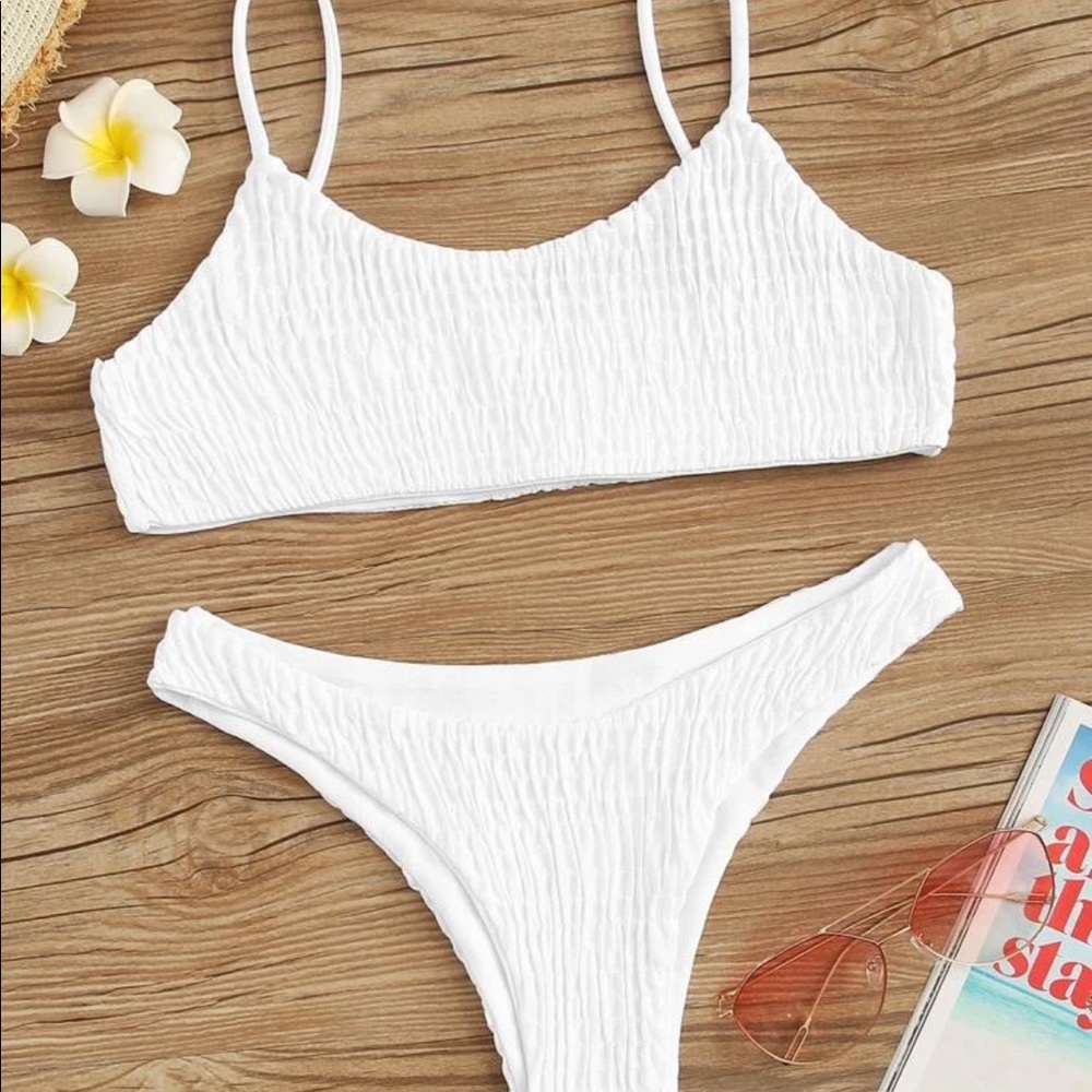 Bali White Smocked Bikini like Hunza G Style 🤩